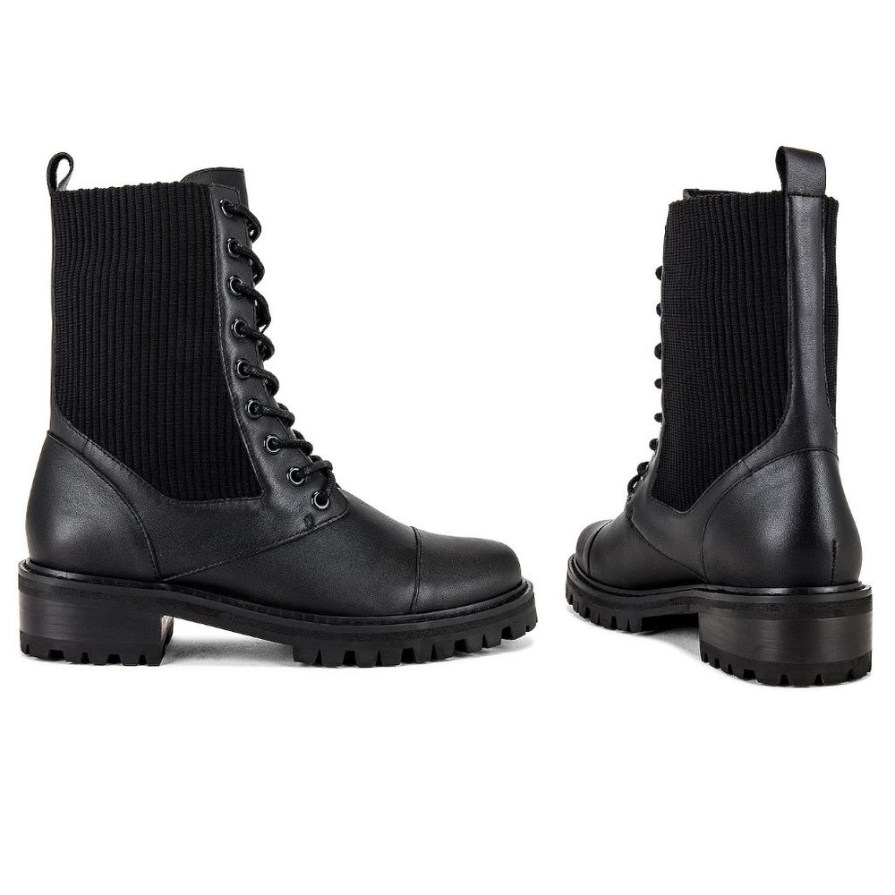 NWOB New RAYE Zu Boot Rib Knit Shaft Lug Sole Black - Size 7 US women